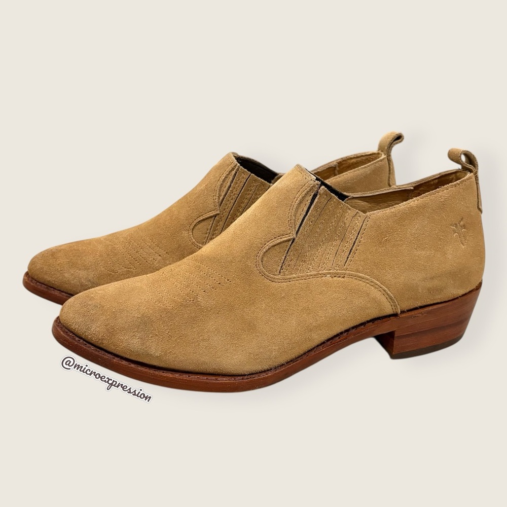 $349 Frye Billy Shootie Tan Taupe Beige Suede Leather Southwestern Ankle Boot - Picture 10 of 14